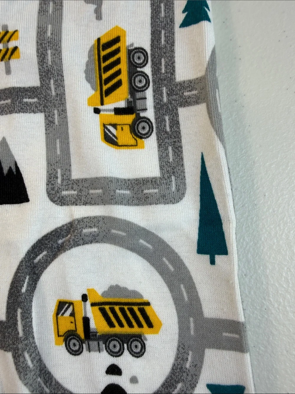 Kids Construction Truck Pajama Pants - White & Yellow